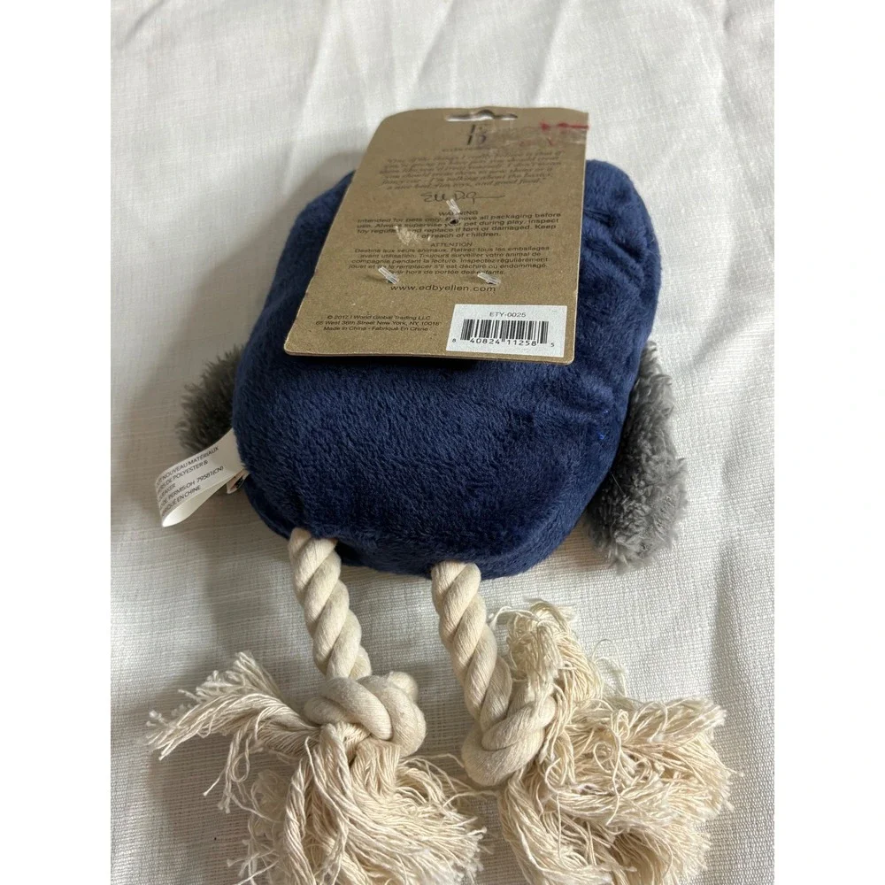 ED Ellen DeGeneres Owl Plush Squeaky Rope Dog Toy Joy Navy Burlap ETY-0025